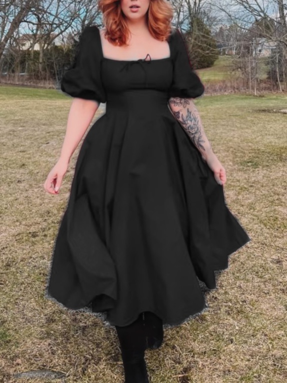 Chic Black Puff Sleeve Midi Dress 🖤